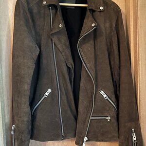 All Saints-  Mens Brown Suede Moto Jacket- Size Medium